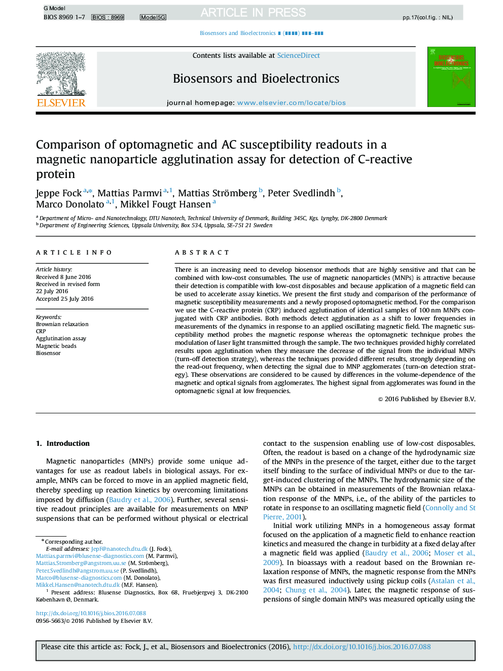 Comparison of optomagnetic and AC susceptibility readouts in a magnetic nanoparticle agglutination assay for detection of C-reactive protein