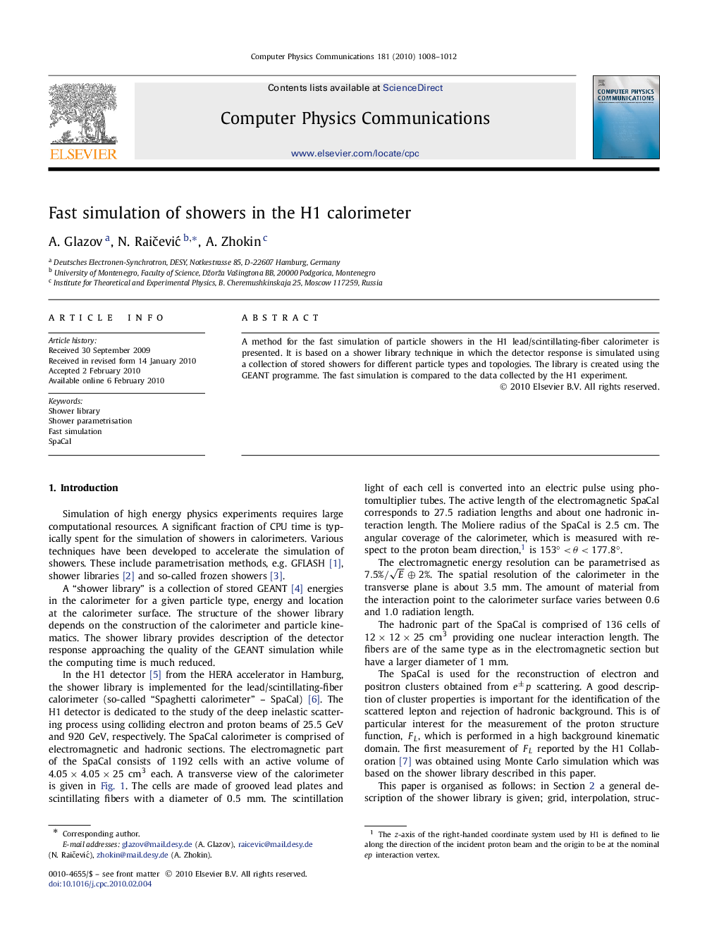 Fast simulation of showers in the H1 calorimeter