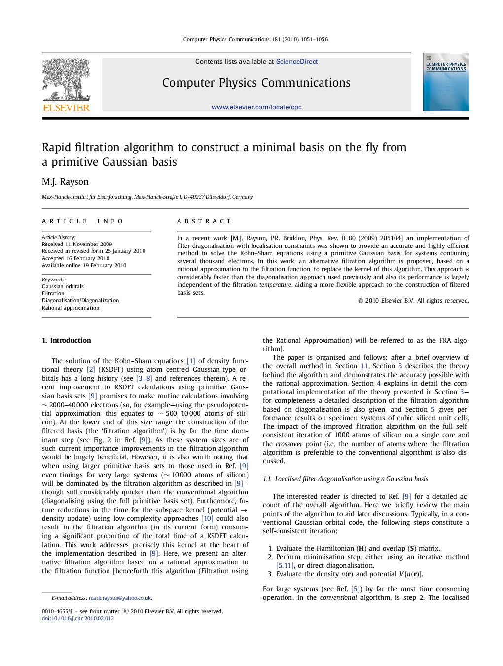 Rapid filtration algorithm to construct a minimal basis on the fly from a primitive Gaussian basis