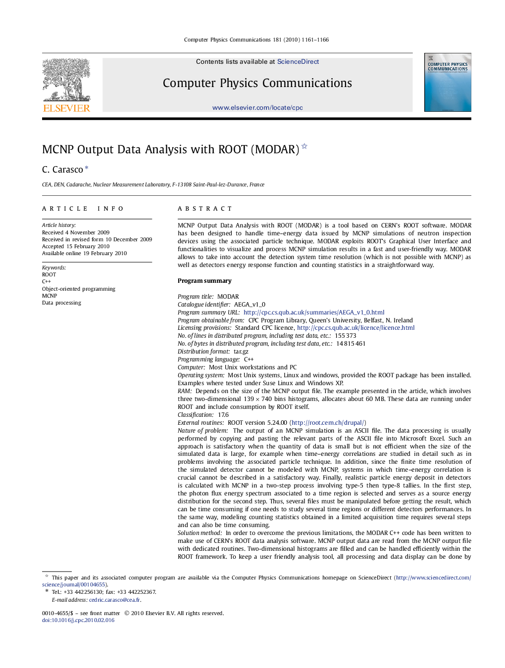 MCNP Output Data Analysis with ROOT (MODAR) 