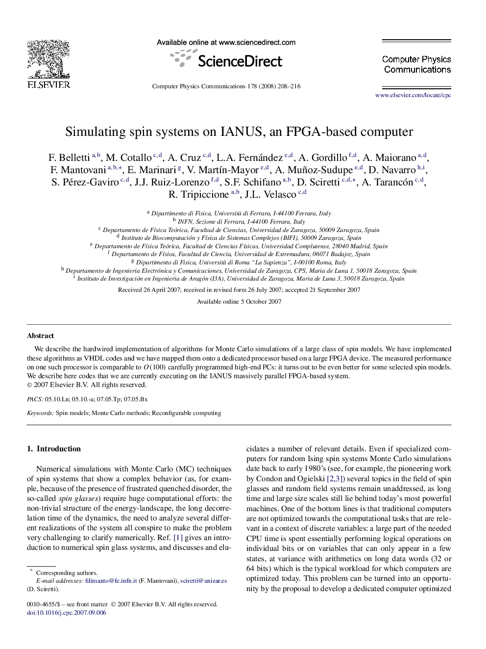 Simulating spin systems on IANUS, an FPGA-based computer