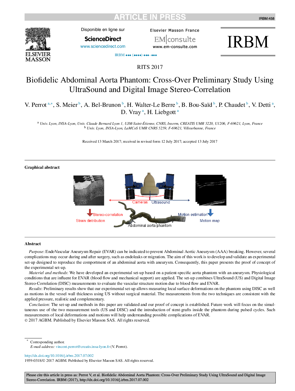 عکس صفحه اول مقاله: Biofidelic Abdominal Aorta Phantom: Cross-Over Preliminary Study Using UltraSound and Digital Image Stereo-Correlation Biofidelic Abdominal Aorta Phantom: Cross-Over Preliminary Study Using UltraSound and Digital Image Stereo-Correlation