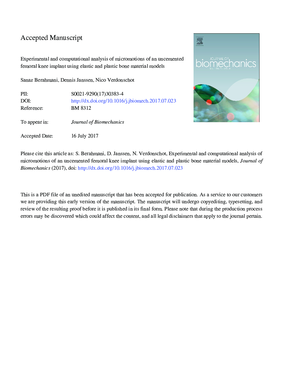 Experimental and computational analysis of micromotions of an uncemented femoral knee implant using elastic and plastic bone material models