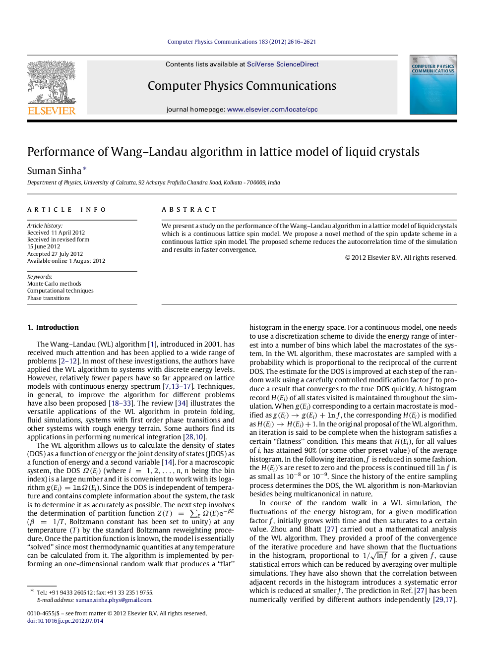 Performance of Wang–Landau algorithm in lattice model of liquid crystals