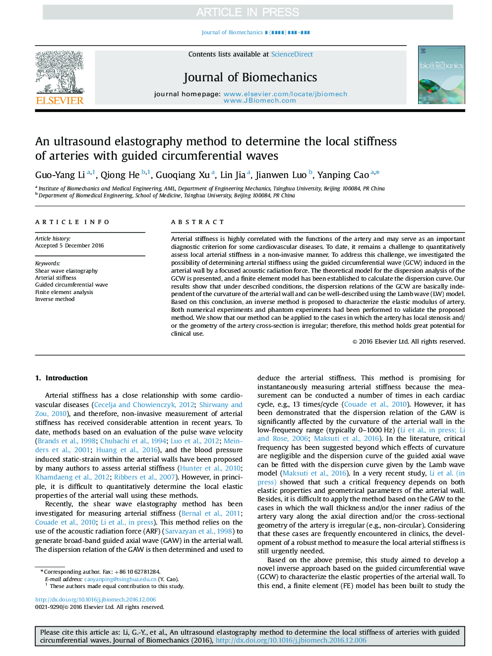 An ultrasound elastography method to determine the local stiffness of arteries with guided circumferential waves