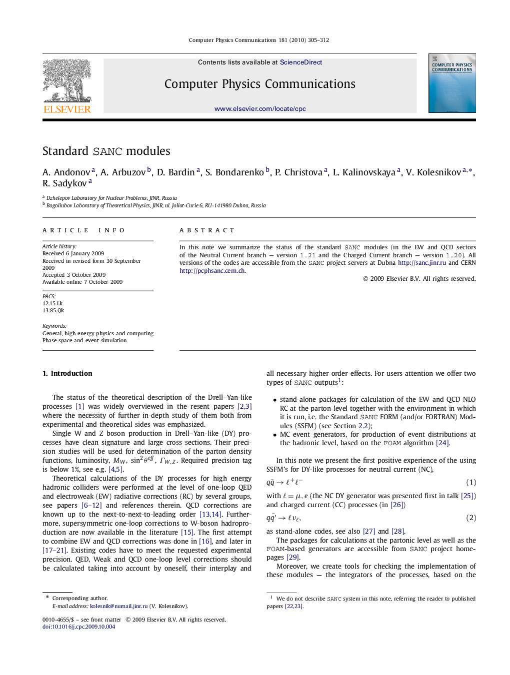 عکس صفحه اول مقاله: Standard SANC modules Standard SANC modules
