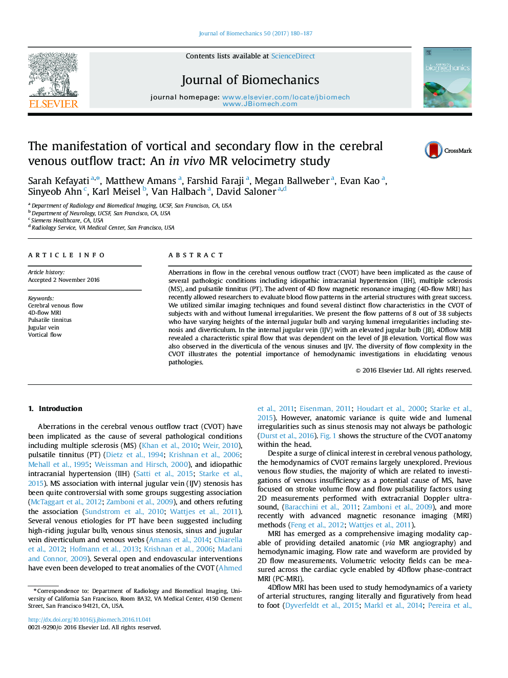 The manifestation of vortical and secondary flow in the cerebral venous outflow tract: An in vivo MR velocimetry study