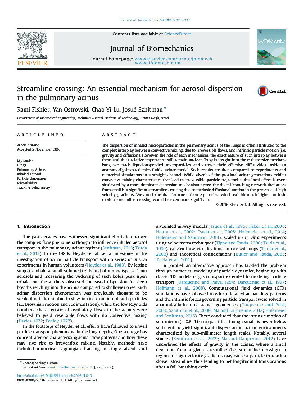 Streamline crossing: An essential mechanism for aerosol dispersion in the pulmonary acinus