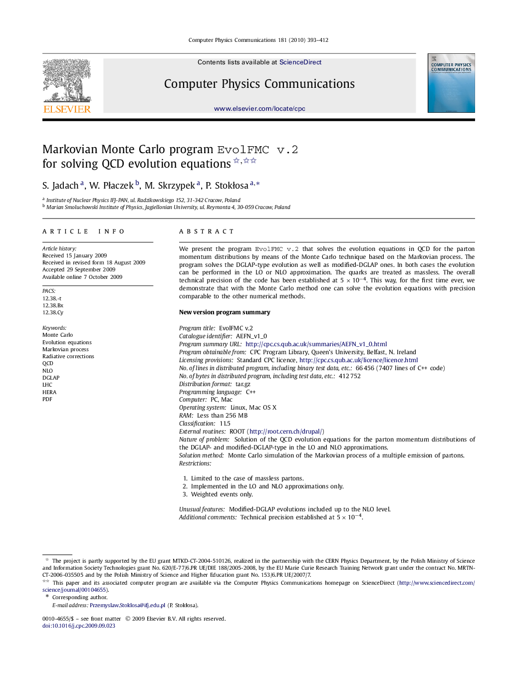 Markovian Monte Carlo program EvolFMC v.2 for solving QCD evolution equations 