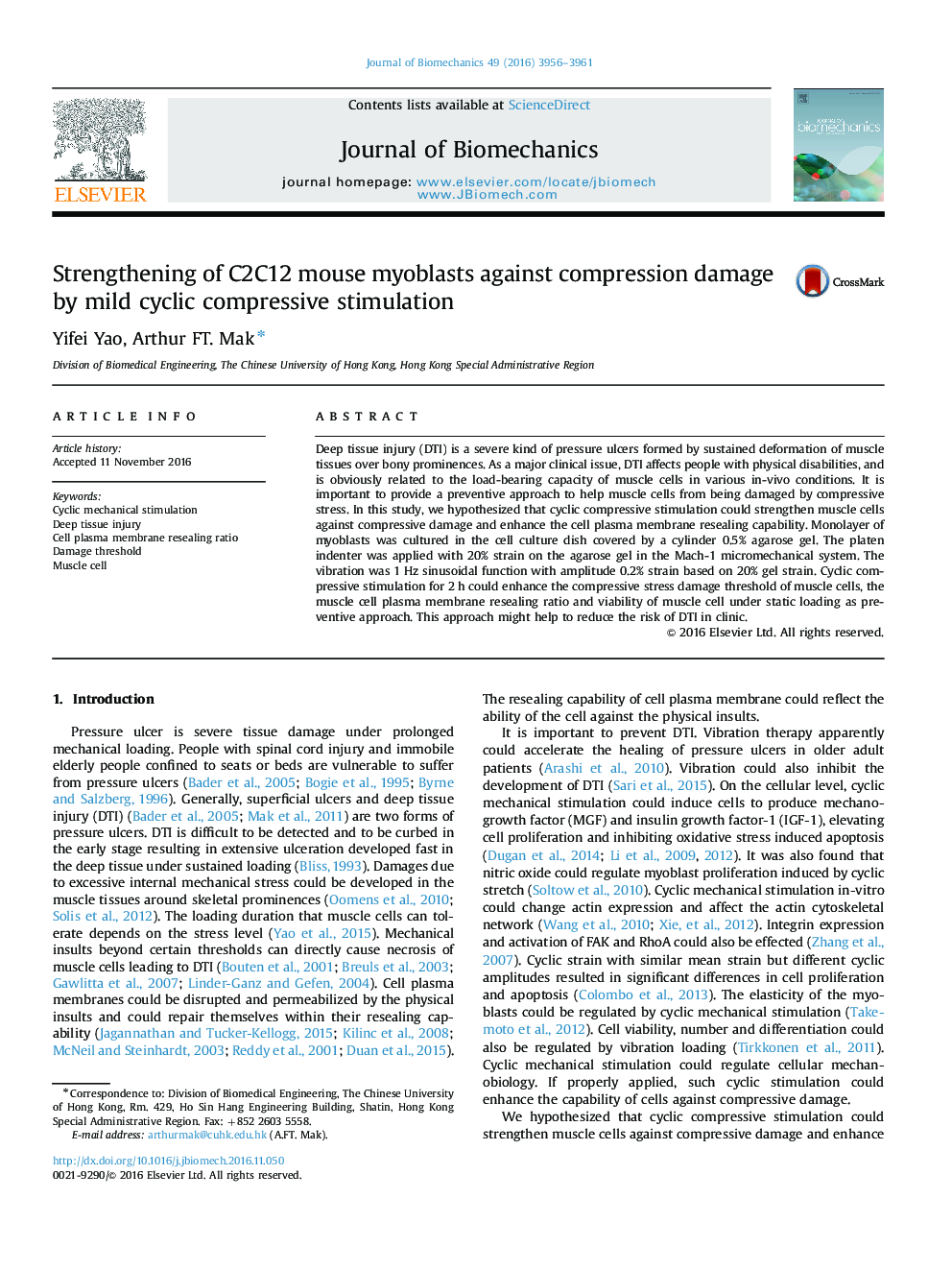 Strengthening of C2C12 mouse myoblasts against compression damage by mild cyclic compressive stimulation