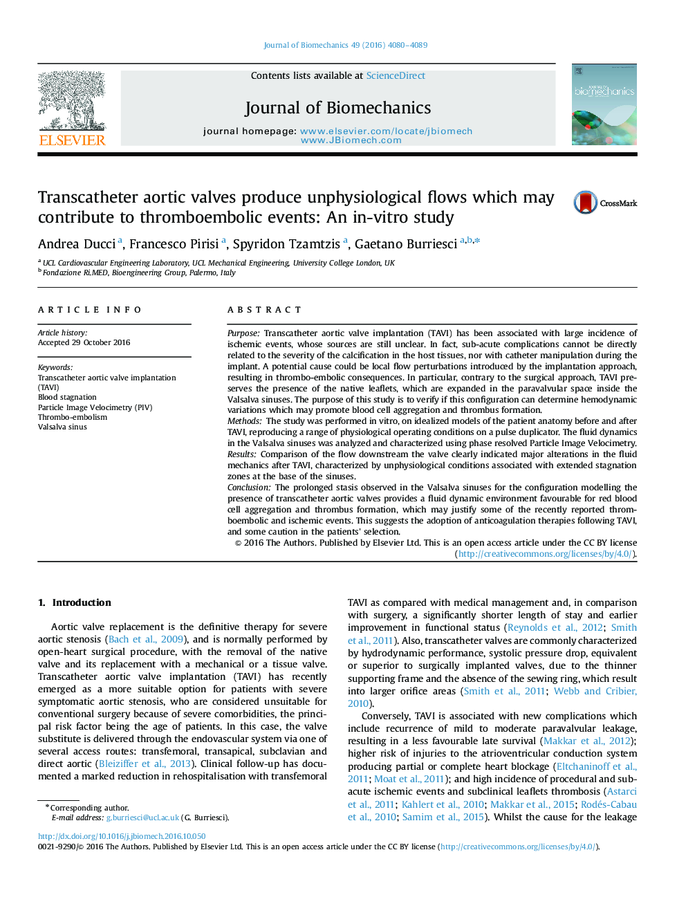 Transcatheter aortic valves produce unphysiological flows which may contribute to thromboembolic events: An in-vitro study