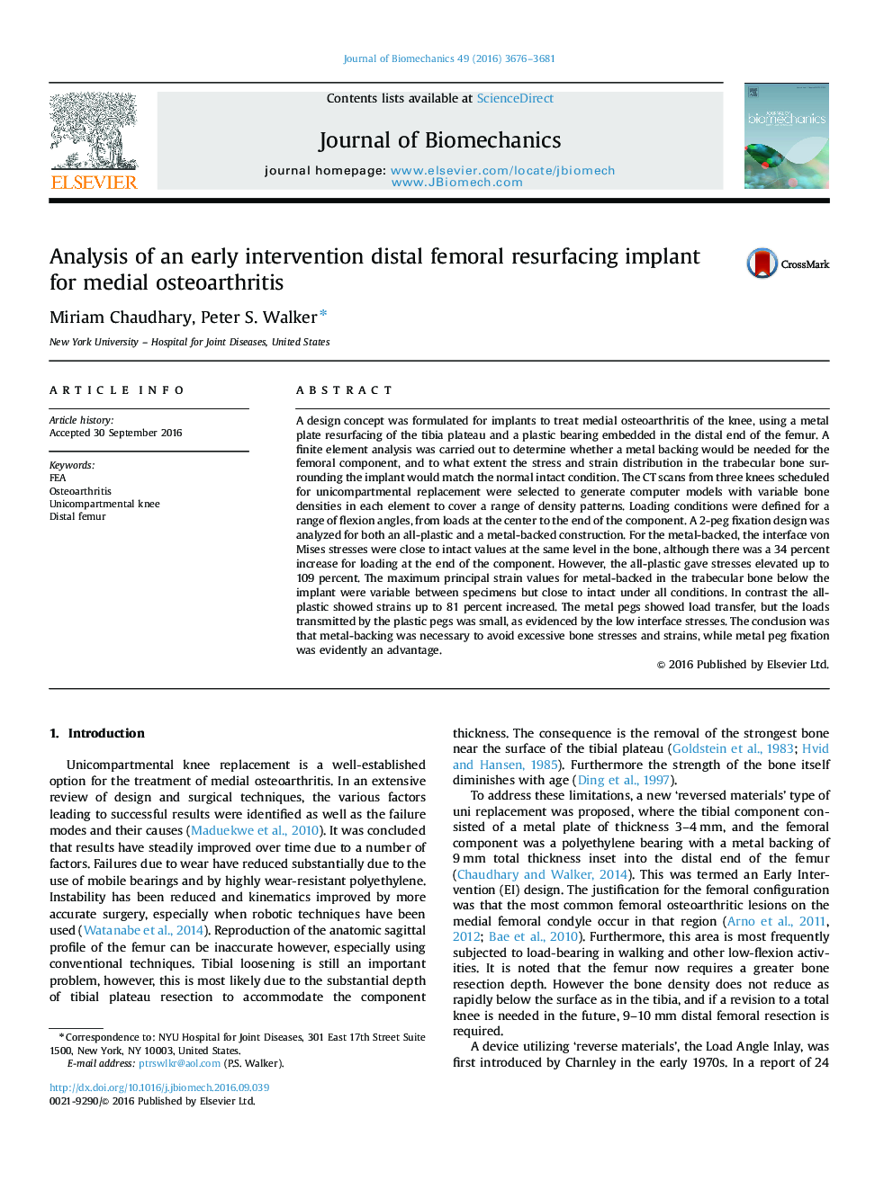 Analysis of an early intervention distal femoral resurfacing implant for medial osteoarthritis