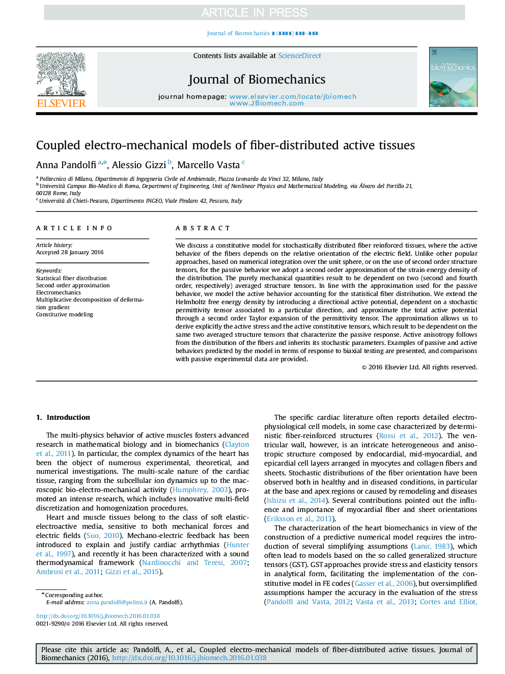 Coupled electro-mechanical models of fiber-distributed active tissues