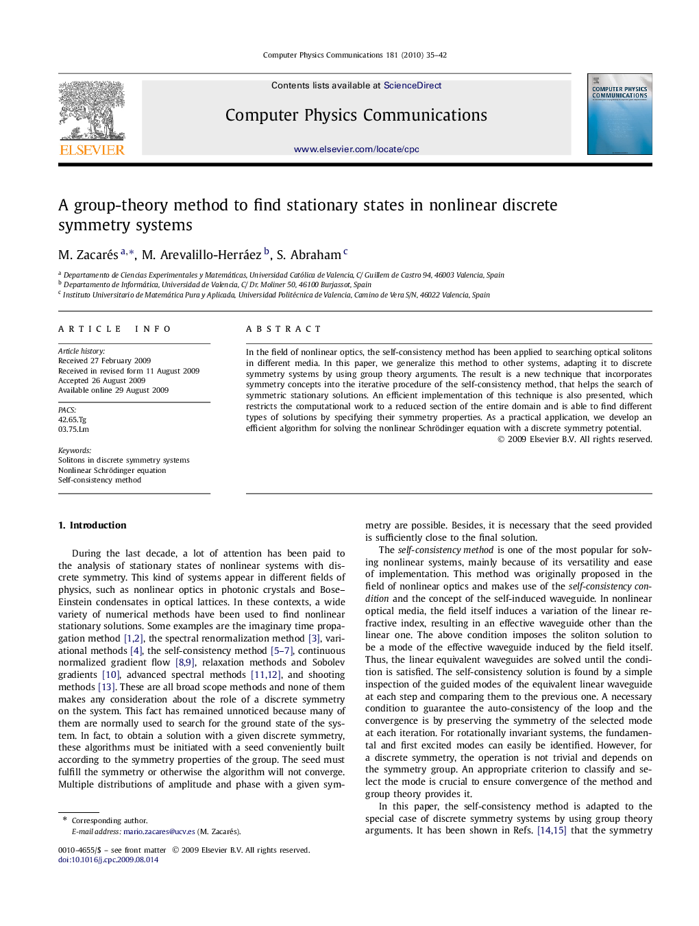 عکس صفحه اول مقاله: A group-theory method to find stationary states in nonlinear discrete symmetry systems A group-theory method to find stationary states in nonlinear discrete symmetry systems