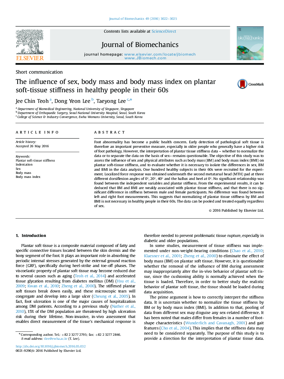 The influence of sex, body mass and body mass index on plantar soft-tissue stiffness in healthy people in their 60s