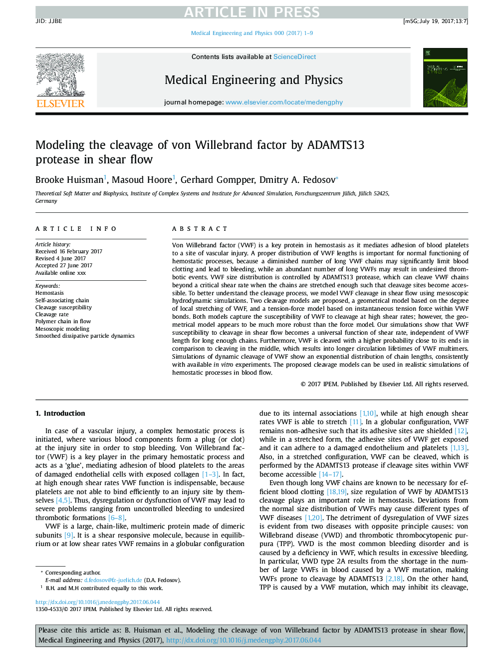 Modeling the cleavage of von Willebrand factor by ADAMTS13 protease in shear flow