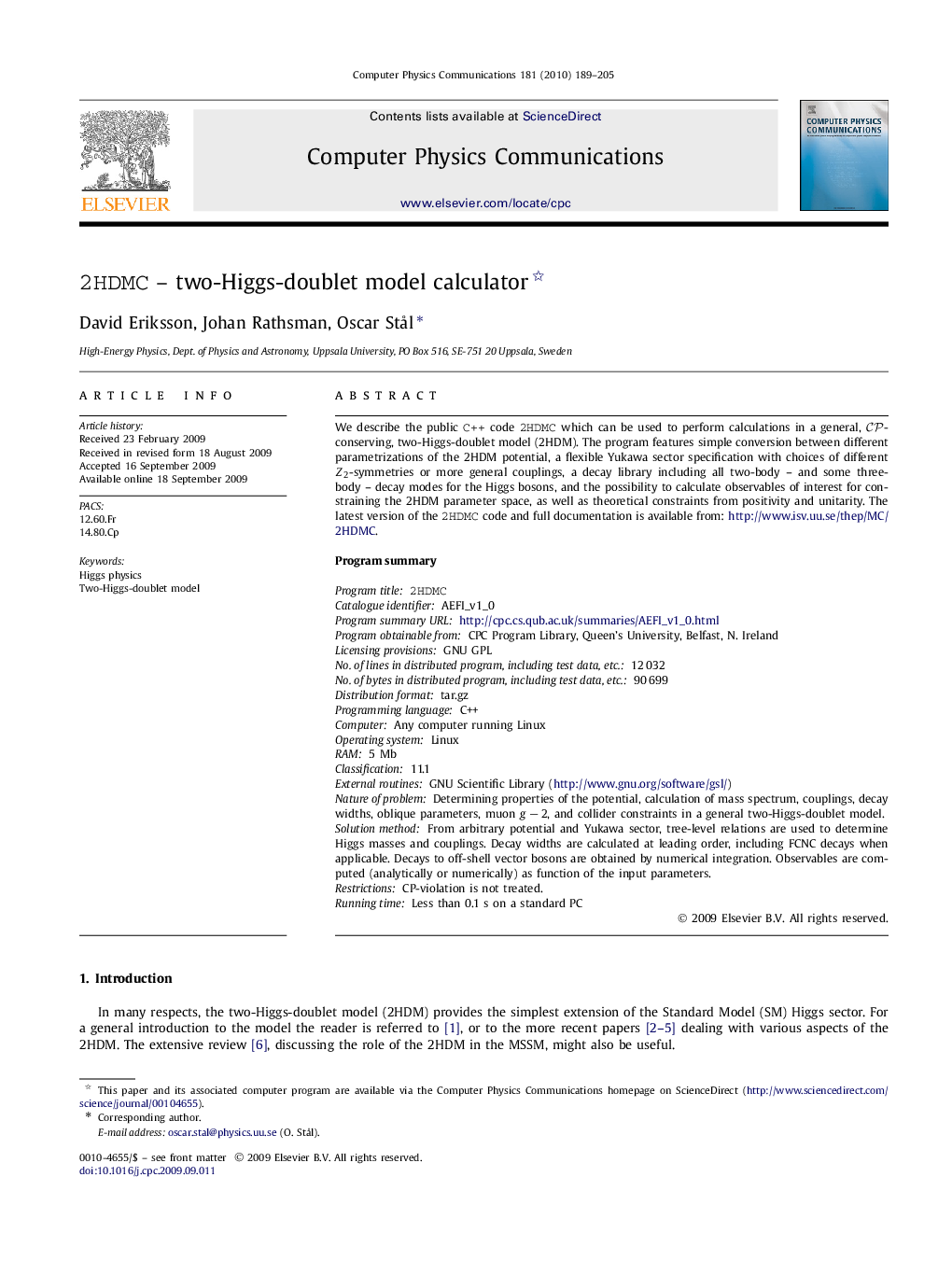 عکس صفحه اول مقاله: 2HDMC – two-Higgs-doublet model calculator 2HDMC – two-Higgs-doublet model calculator