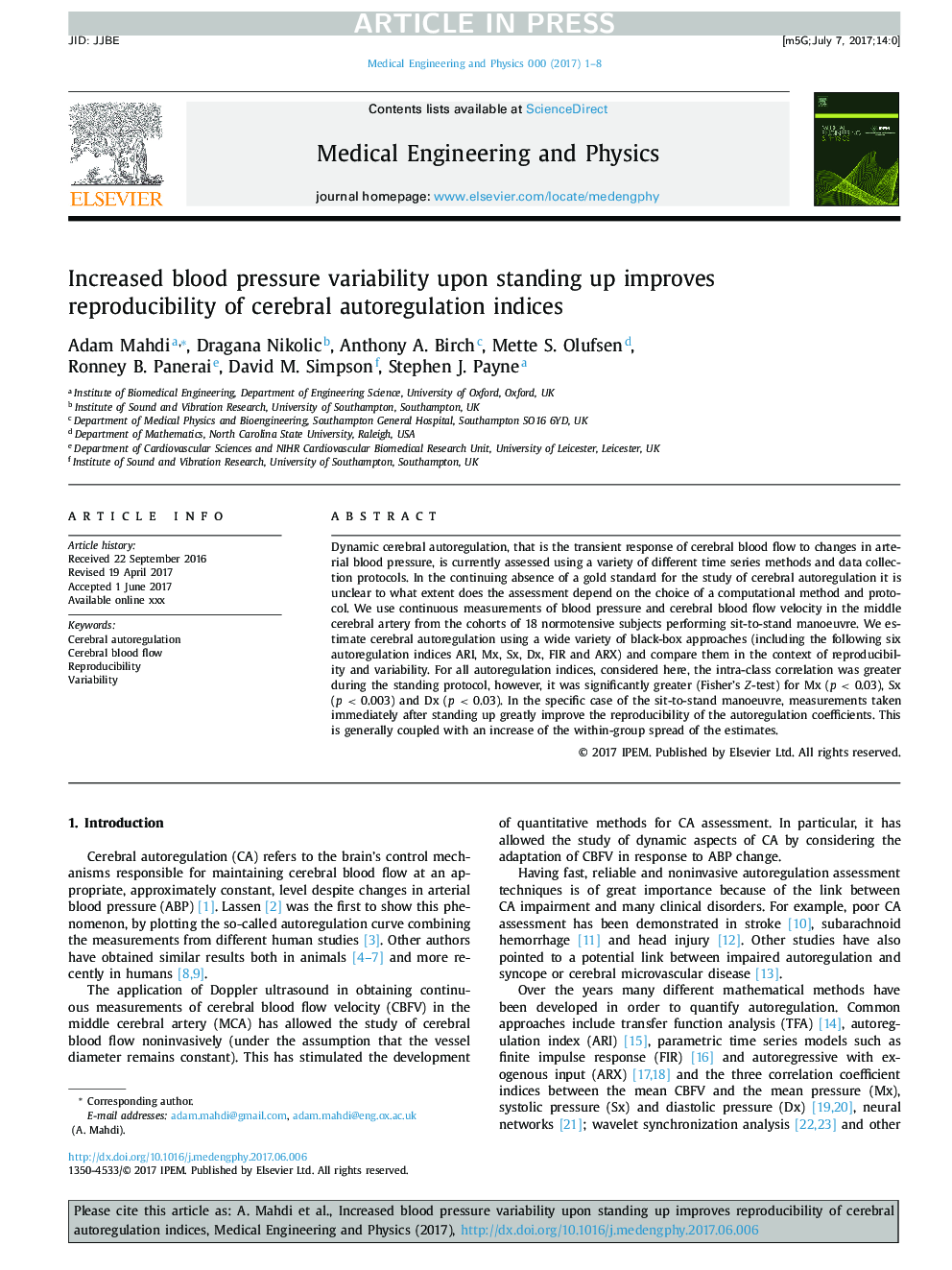 Increased blood pressure variability upon standing up improves reproducibility of cerebral autoregulation indices