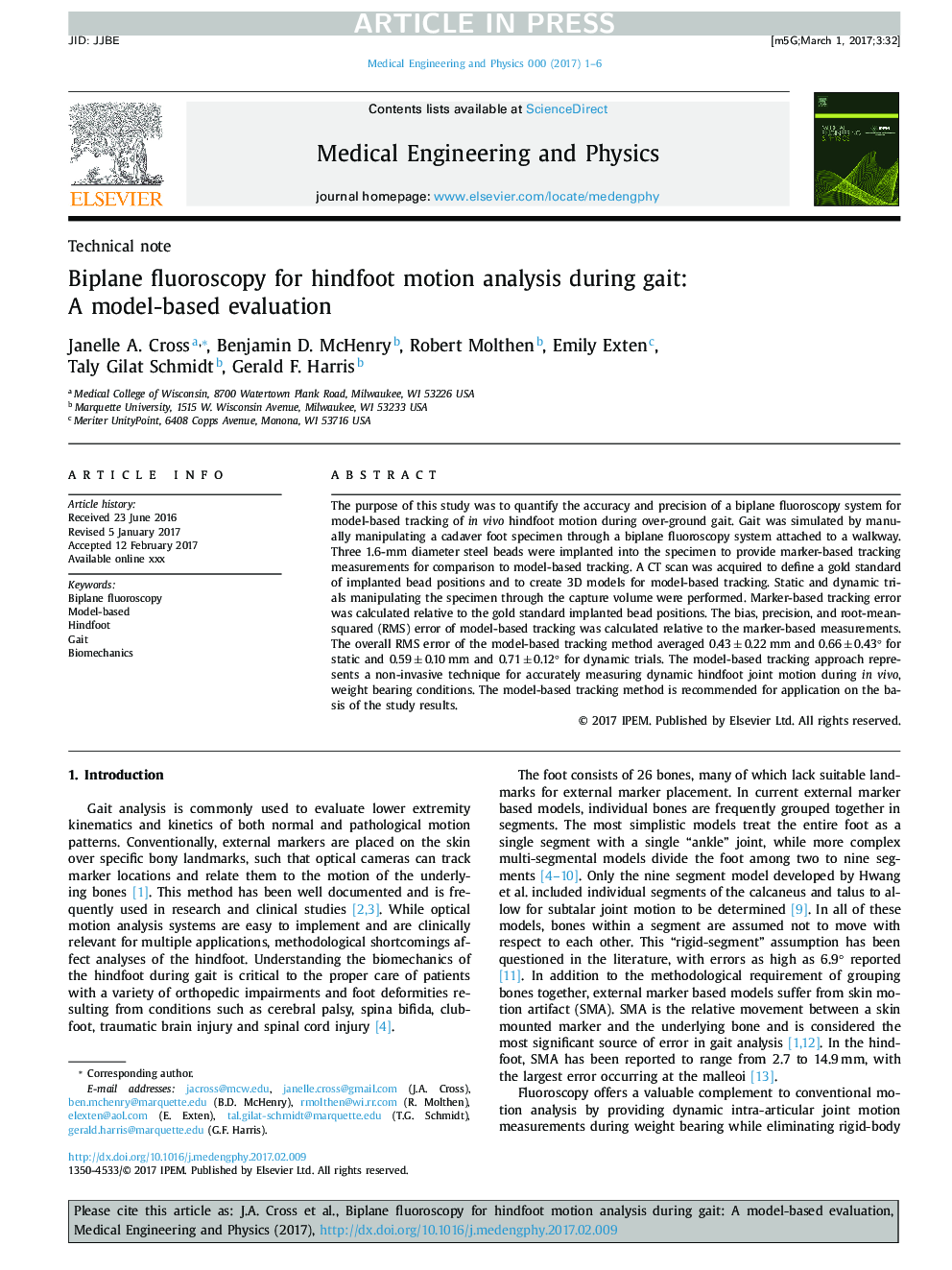 Biplane fluoroscopy for hindfoot motion analysis during gait: A model-based evaluation