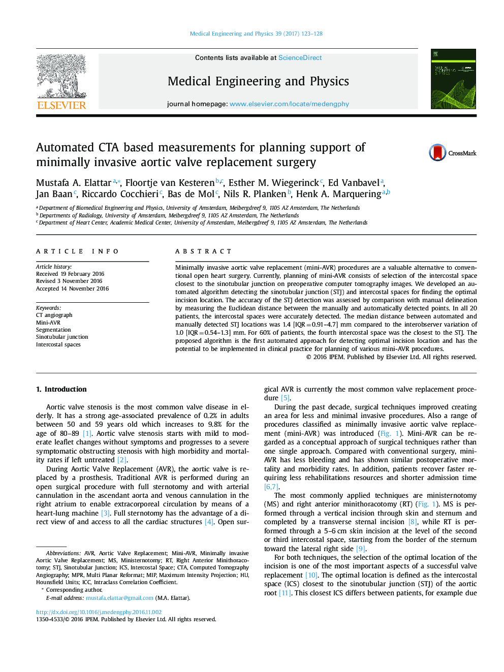 Automated CTA based measurements for planning support of minimally invasive aortic valve replacement surgery