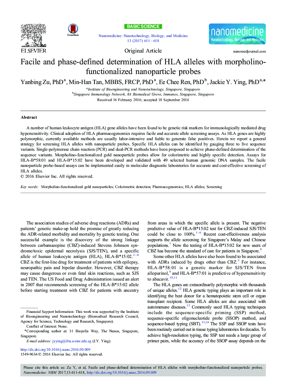 Facile and phase-defined determination of HLA alleles with morpholino-functionalized nanoparticle probes