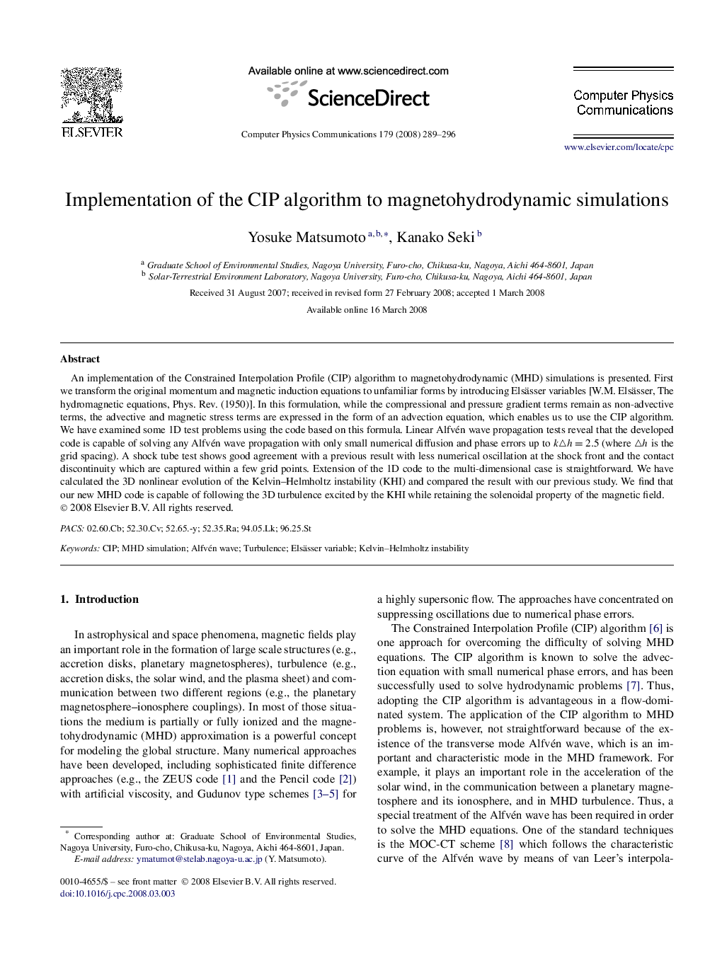 Implementation of the CIP algorithm to magnetohydrodynamic simulations