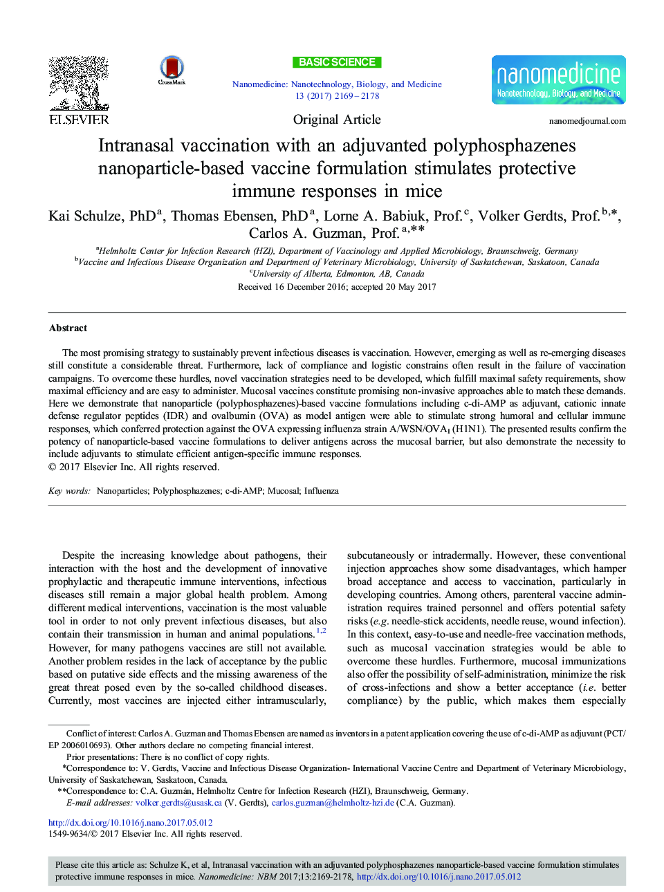 Original ArticleIntranasal vaccination with an adjuvanted polyphosphazenes nanoparticle-based vaccine formulation stimulates protective immune responses in mice