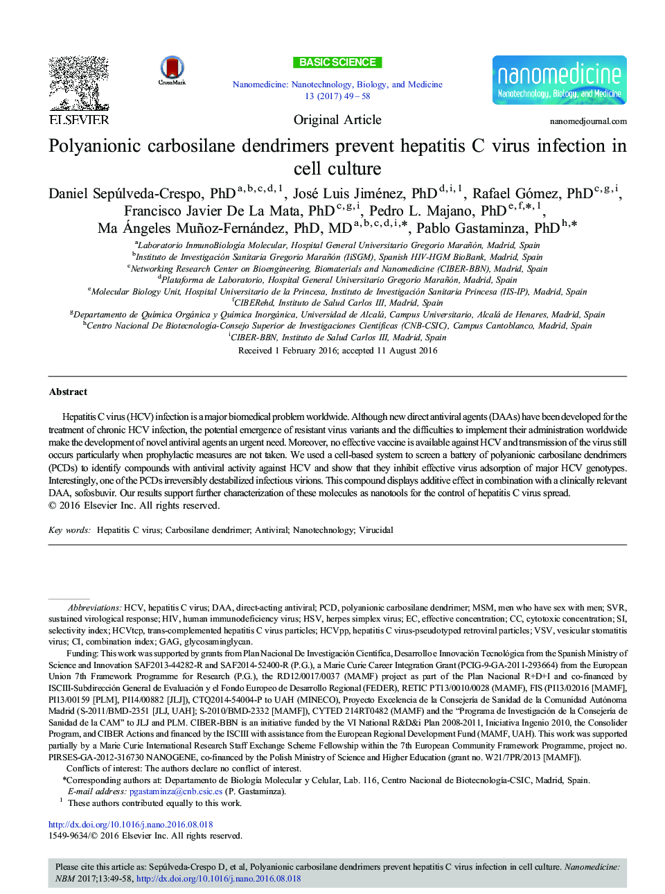 Polyanionic carbosilane dendrimers prevent hepatitis C virus infection in cell culture