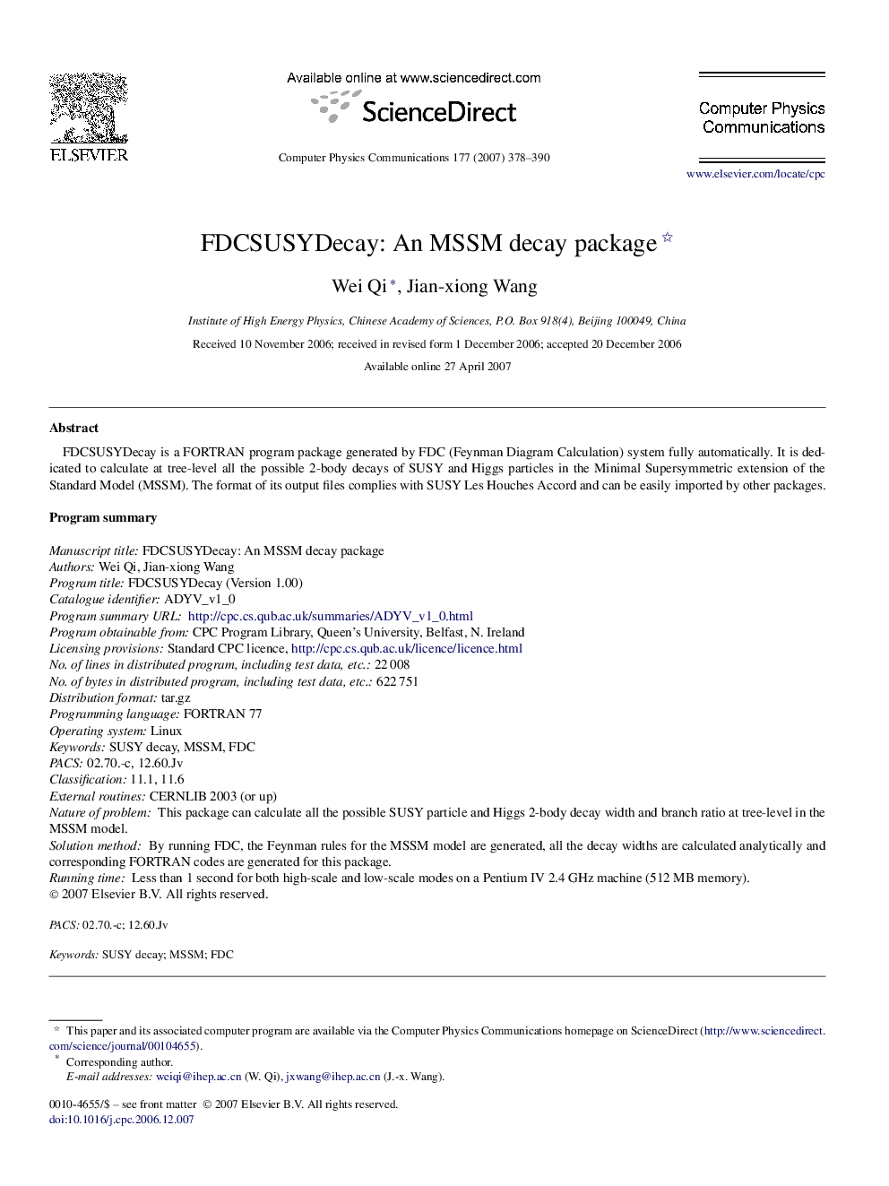 FDCSUSYDecay: An MSSM decay package 