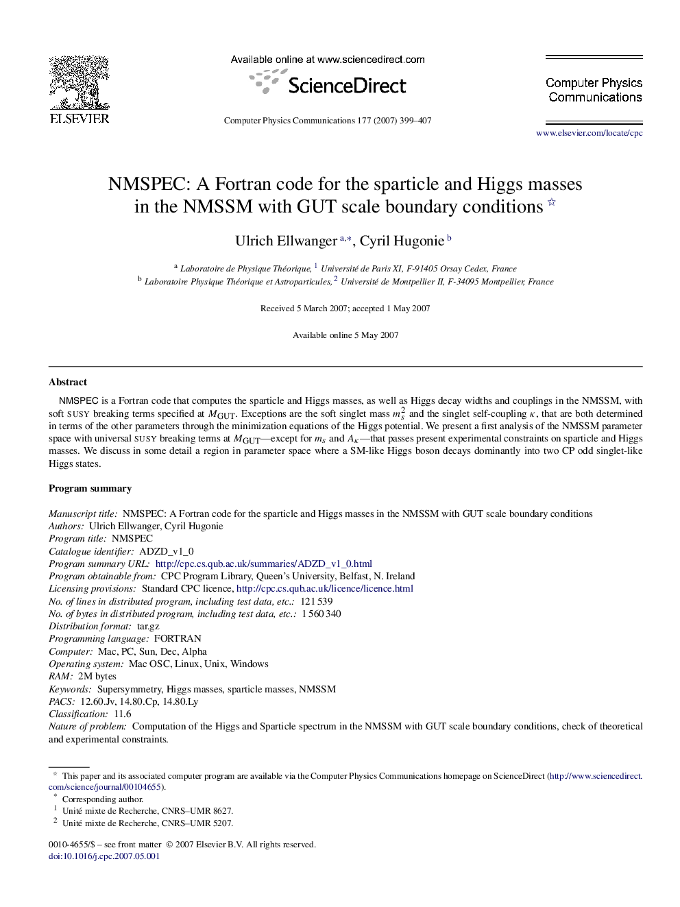 NMSPEC: A Fortran code for the sparticle and Higgs masses in the NMSSM with GUT scale boundary conditions 