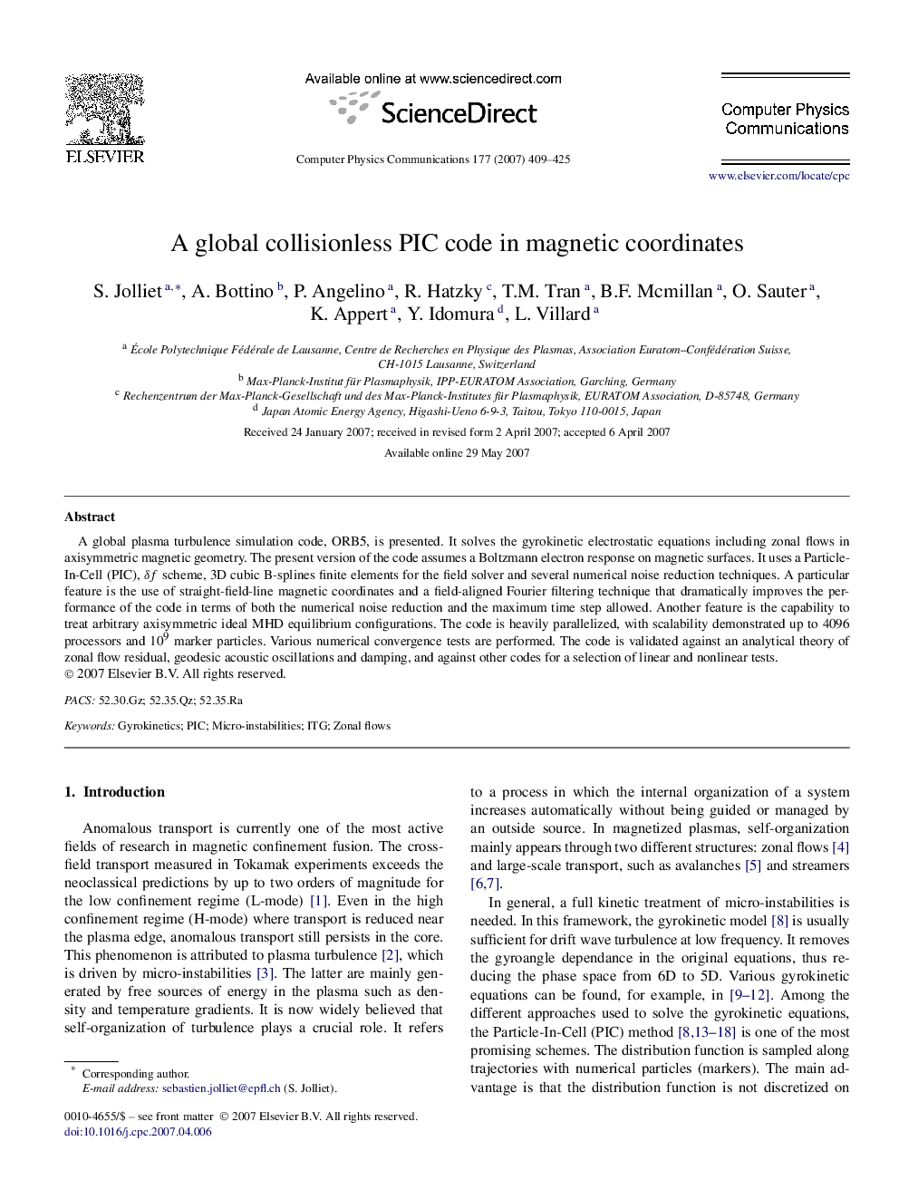 A global collisionless PIC code in magnetic coordinates