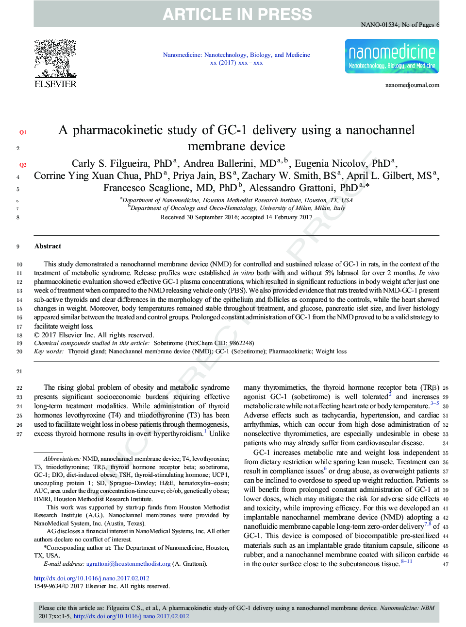 A pharmacokinetic study of GC-1 delivery using a nanochannel membrane device