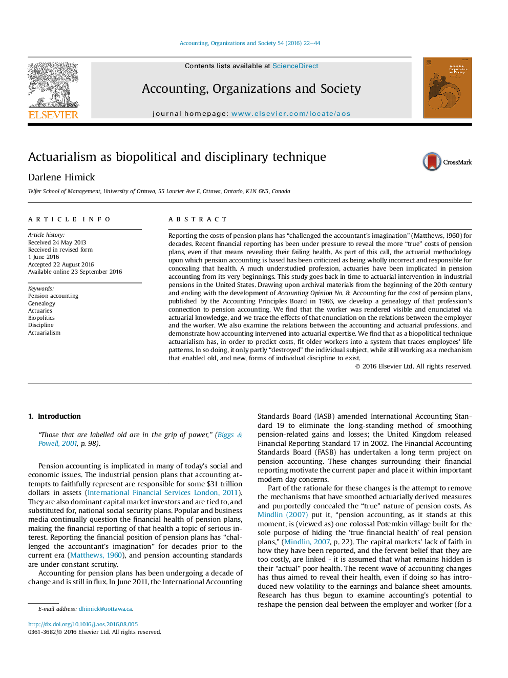 Actuarialism as biopolitical and disciplinary technique