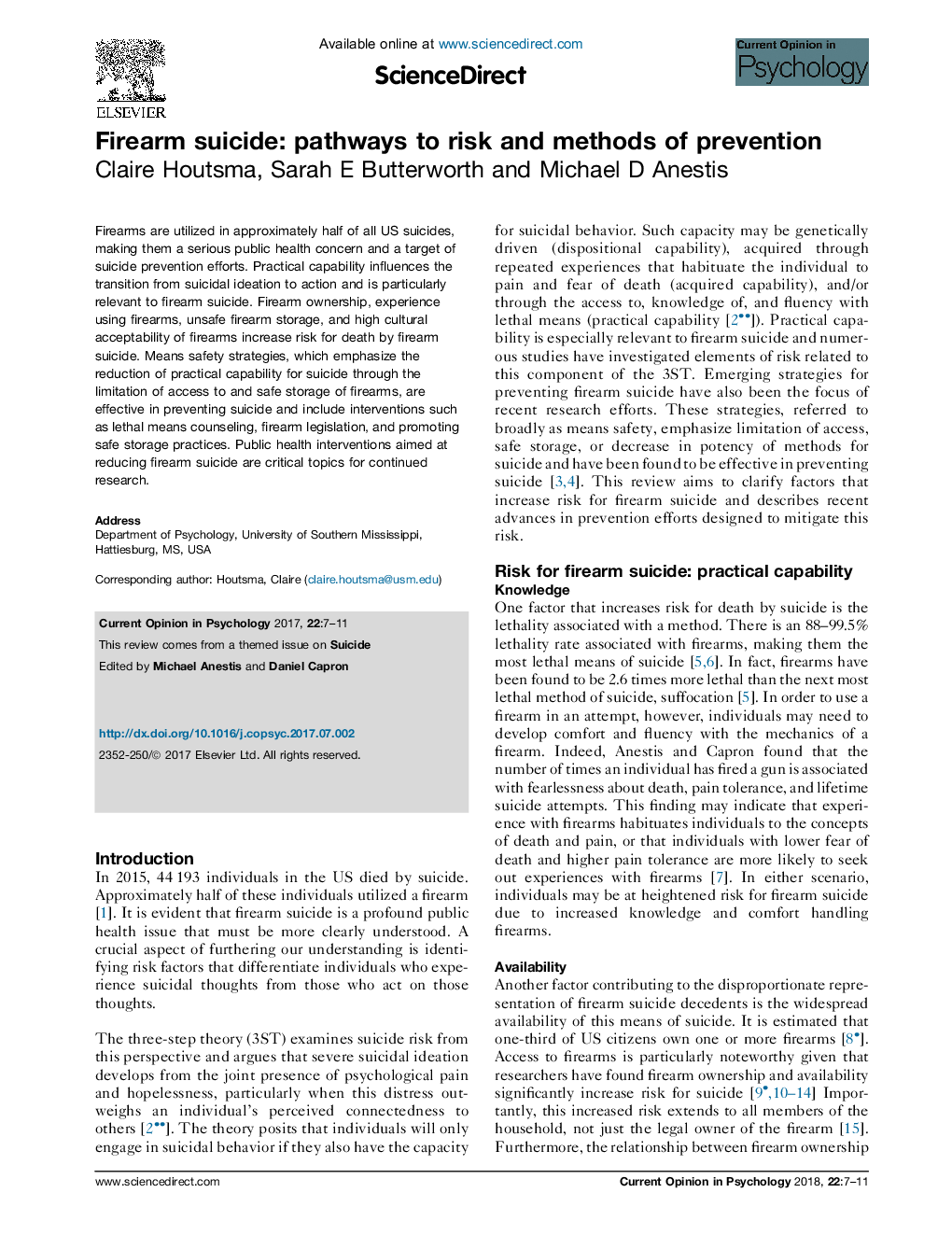 Firearm suicide: pathways to risk and methods of prevention