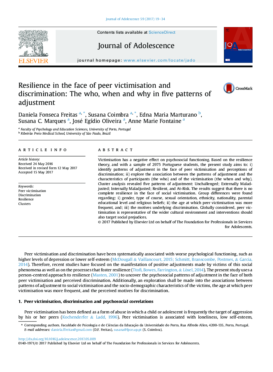 Resilience in the face of peer victimisation and discrimination: The who, when and why in five patterns of adjustment