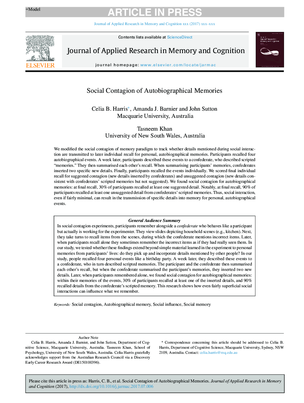 Social Contagion of Autobiographical Memories