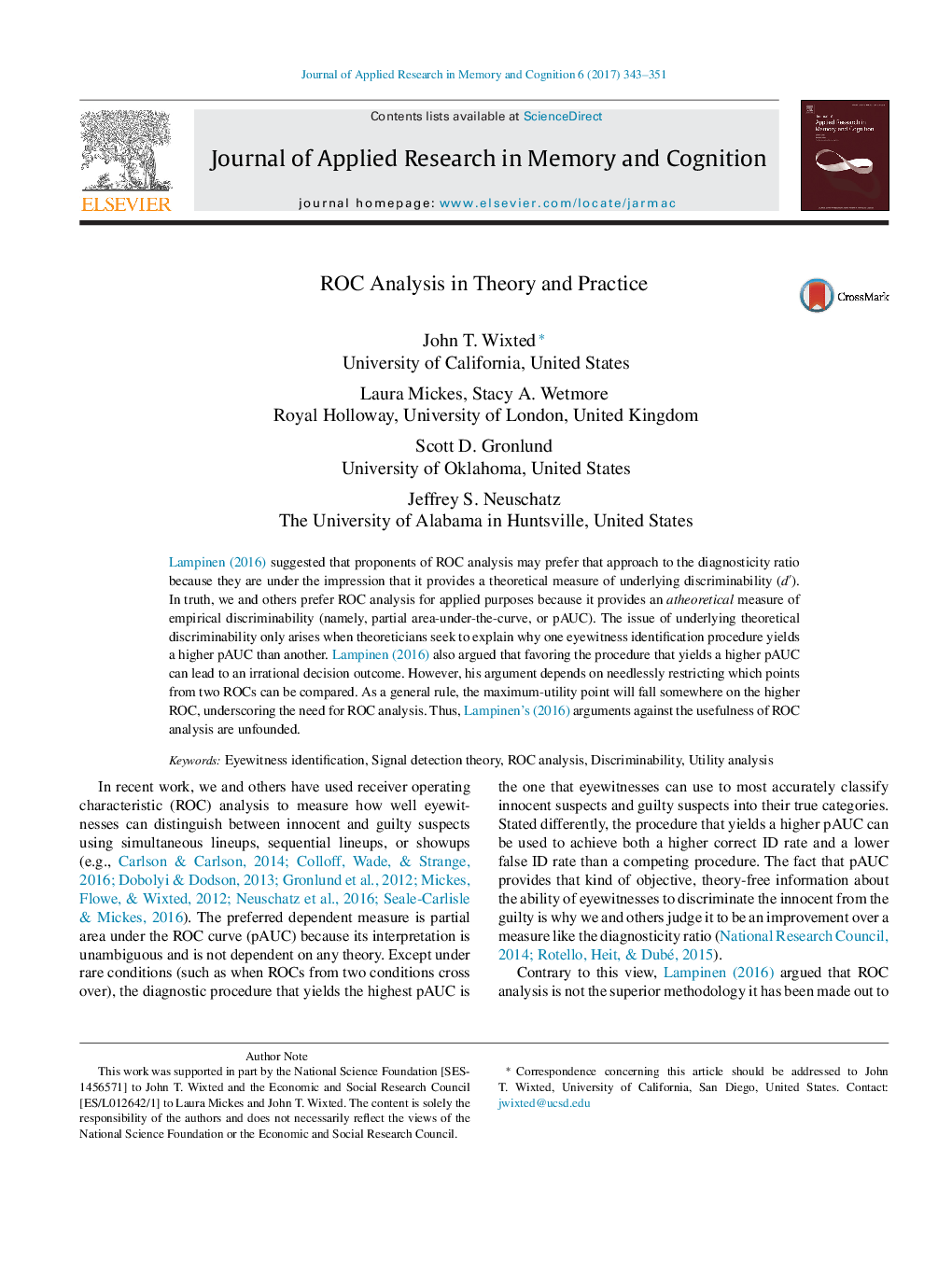 ROC Analysis in Theory and Practice