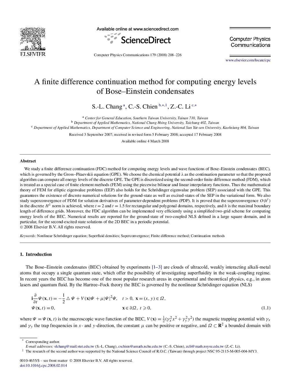 A finite difference continuation method for computing energy levels of Bose–Einstein condensates