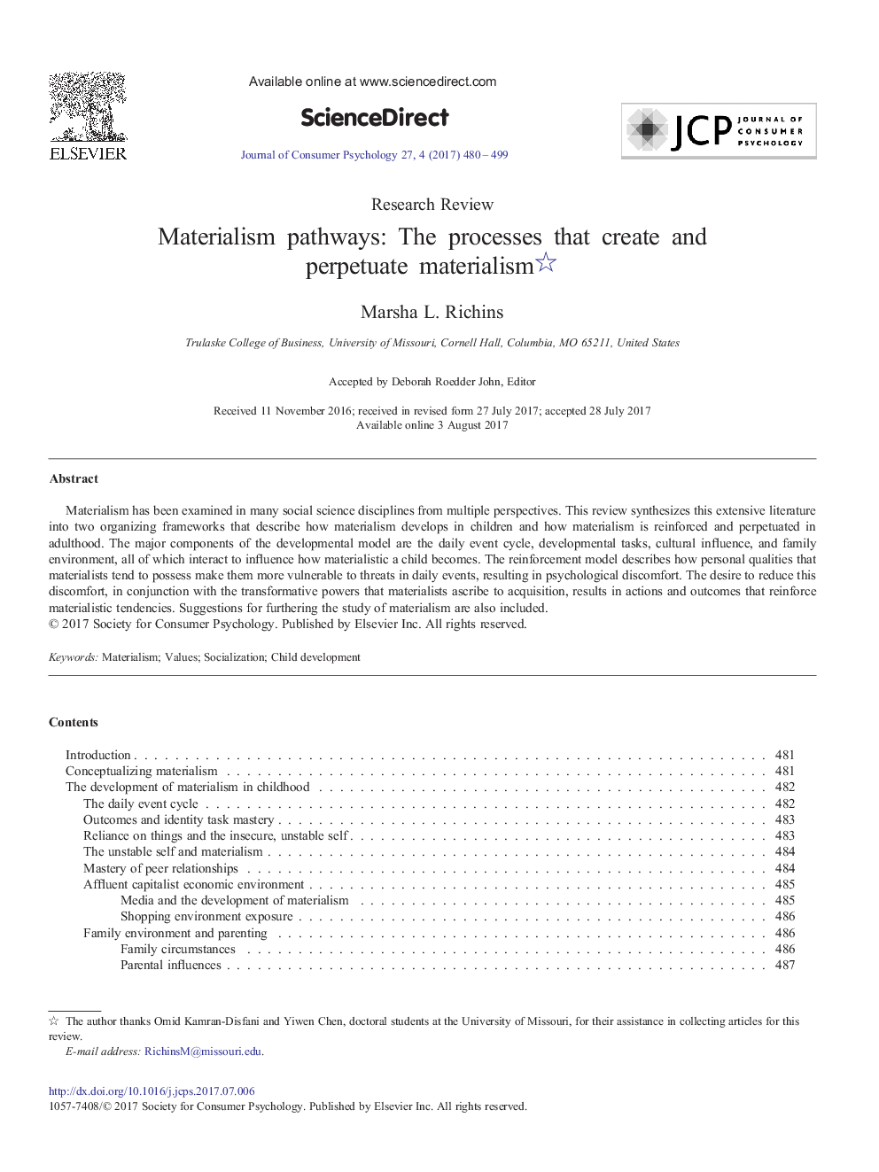 Research ReviewMaterialism pathways: The processes that create and perpetuate materialism