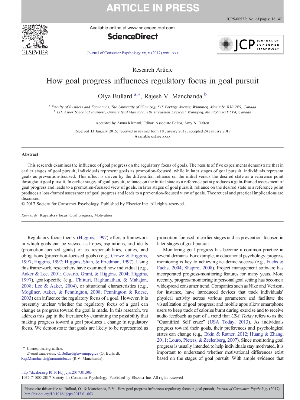 How goal progress influences regulatory focus in goal pursuit