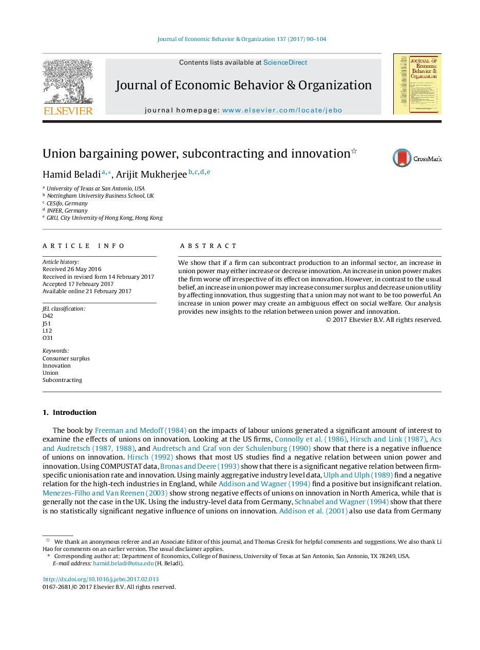 Union bargaining power, subcontracting and innovation