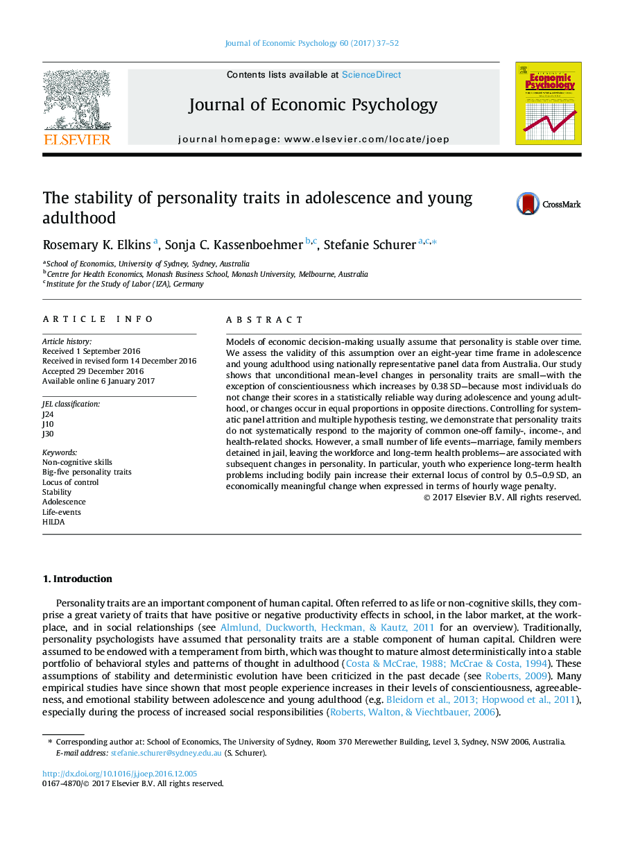 The stability of personality traits in adolescence and young adulthood