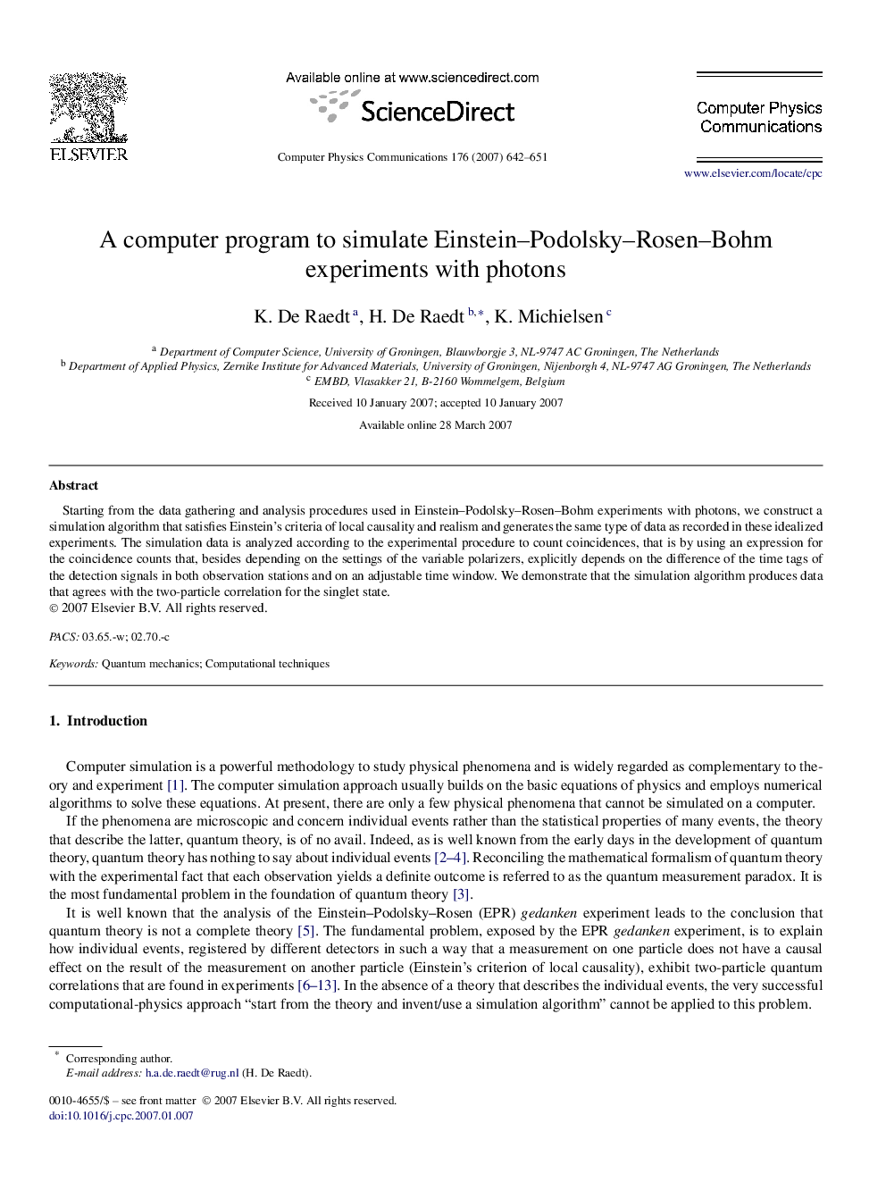 A computer program to simulate Einstein–Podolsky–Rosen–Bohm experiments with photons