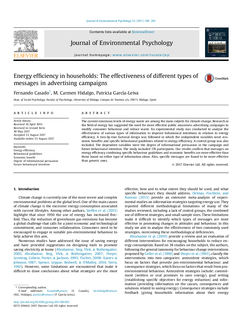 Energy efficiency in households: The effectiveness of different types of messages in advertising campaigns