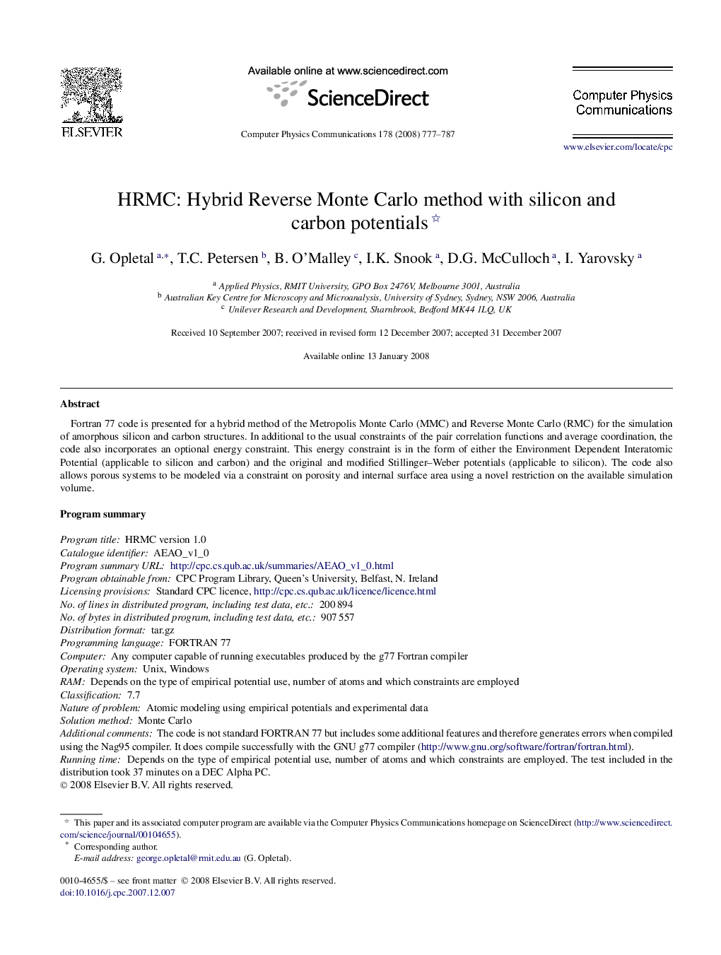 HRMC: Hybrid Reverse Monte Carlo method with silicon and carbon potentials 