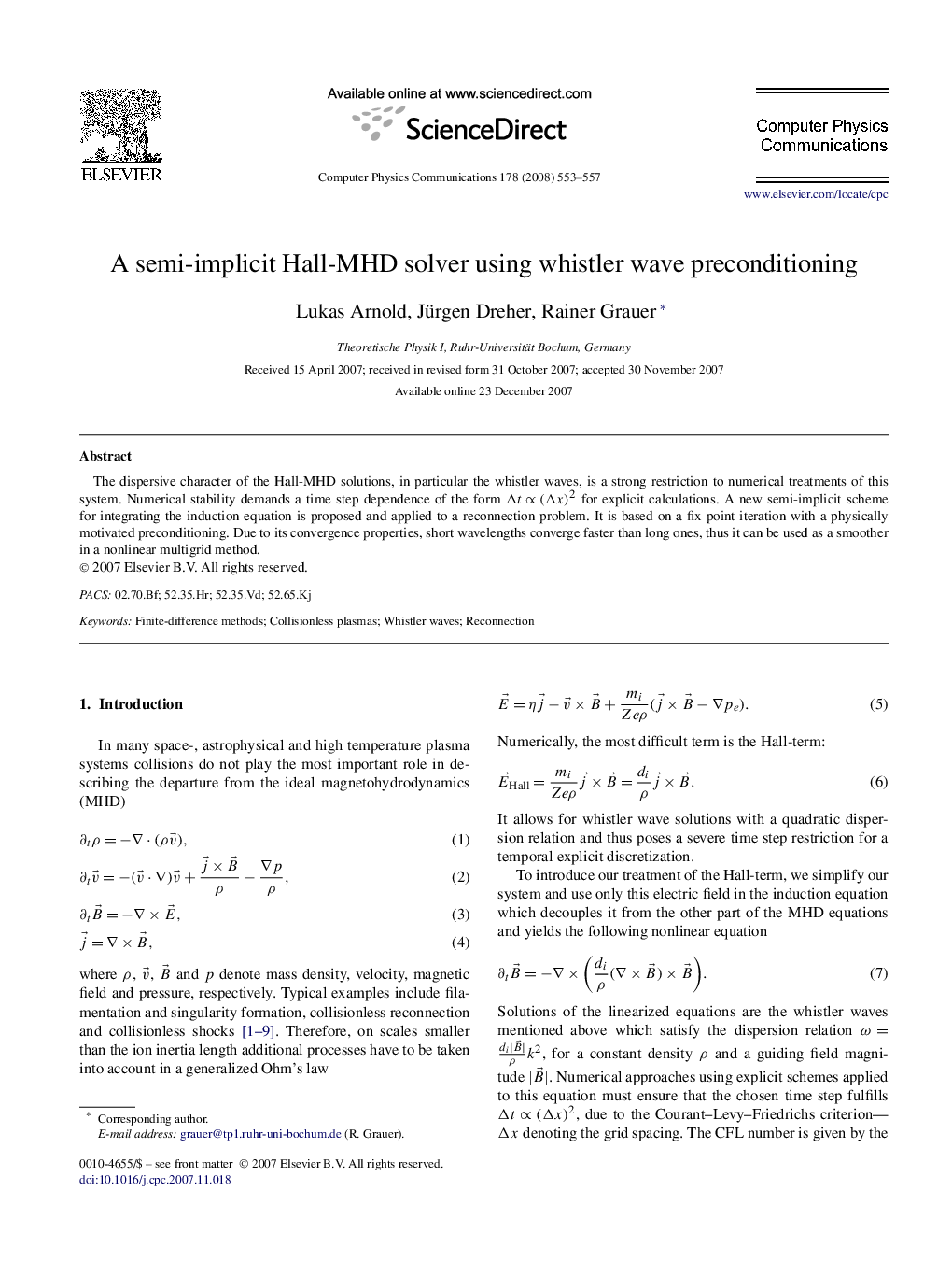 A semi-implicit Hall-MHD solver using whistler wave preconditioning