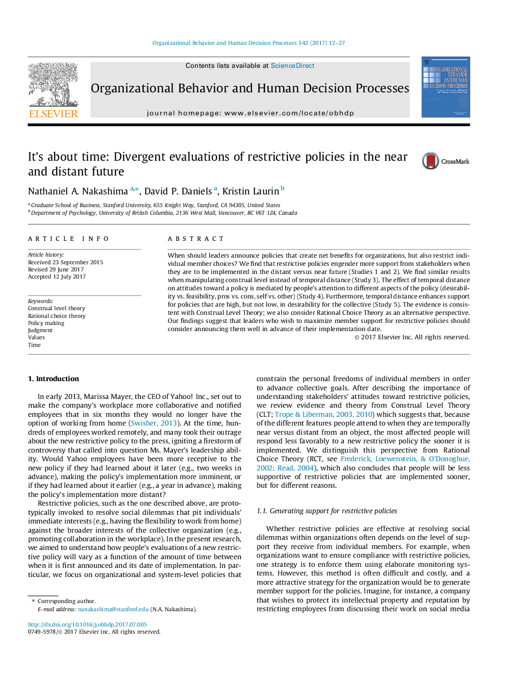 It's about time: Divergent evaluations of restrictive policies in the near and distant future