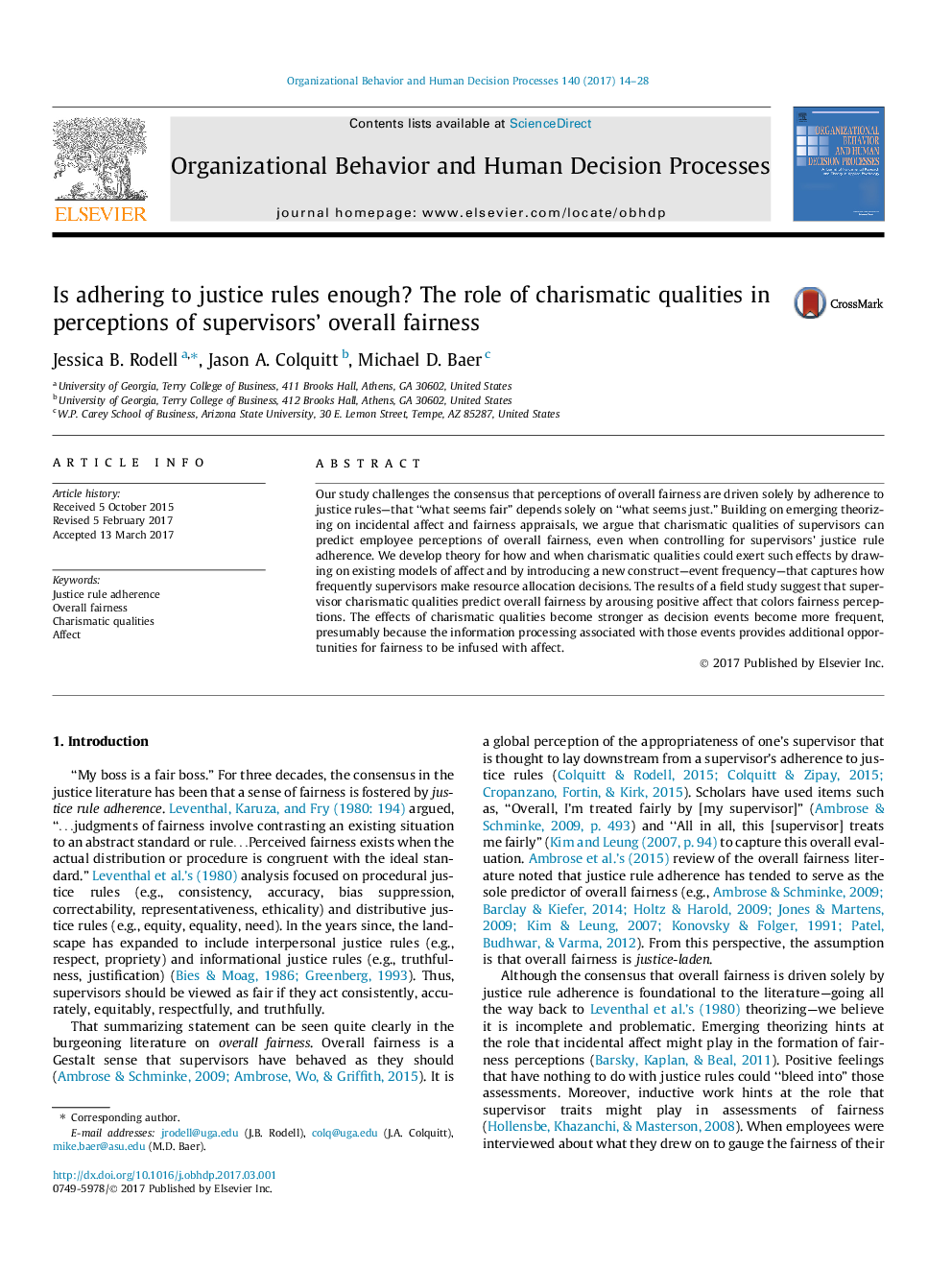 Is adhering to justice rules enough? The role of charismatic qualities in perceptions of supervisors' overall fairness