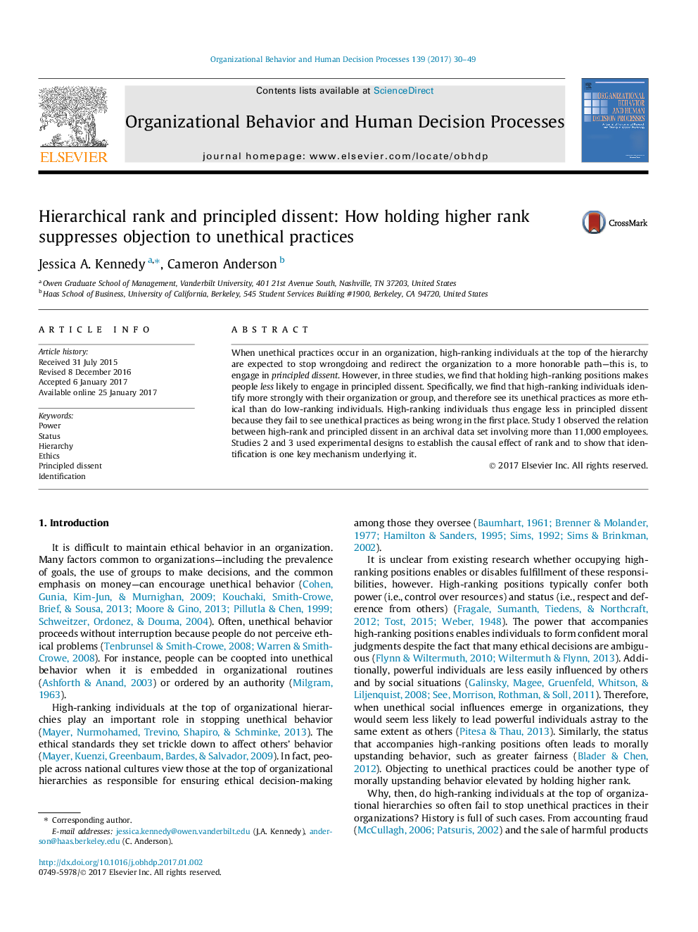 Hierarchical rank and principled dissent: How holding higher rank suppresses objection to unethical practices