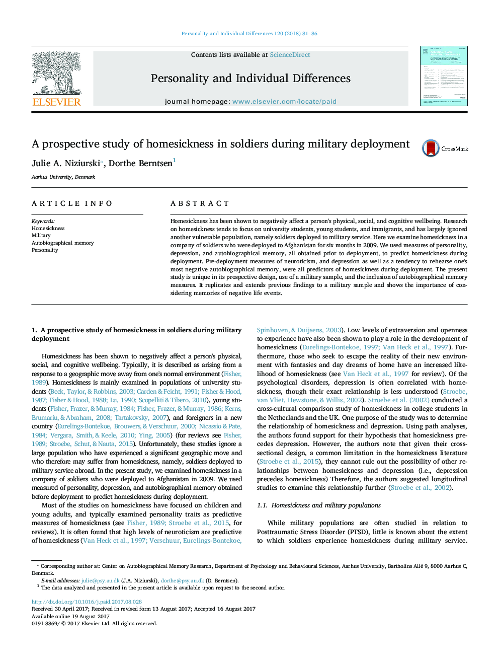 A prospective study of homesickness in soldiers during military deployment